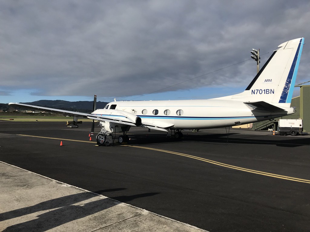 In February 2018, ARM’s Gulfstream-159 (G-1) research aircraft gets ready to take off into the stratocumulus clouds above during the Aerosol and Cloud Experiments in the Eastern North Atlantic (ACE-ENA) field campaign. A Science paper reports new details on cloud droplets observed by an instrument on the G-1 during ACE-ENA.