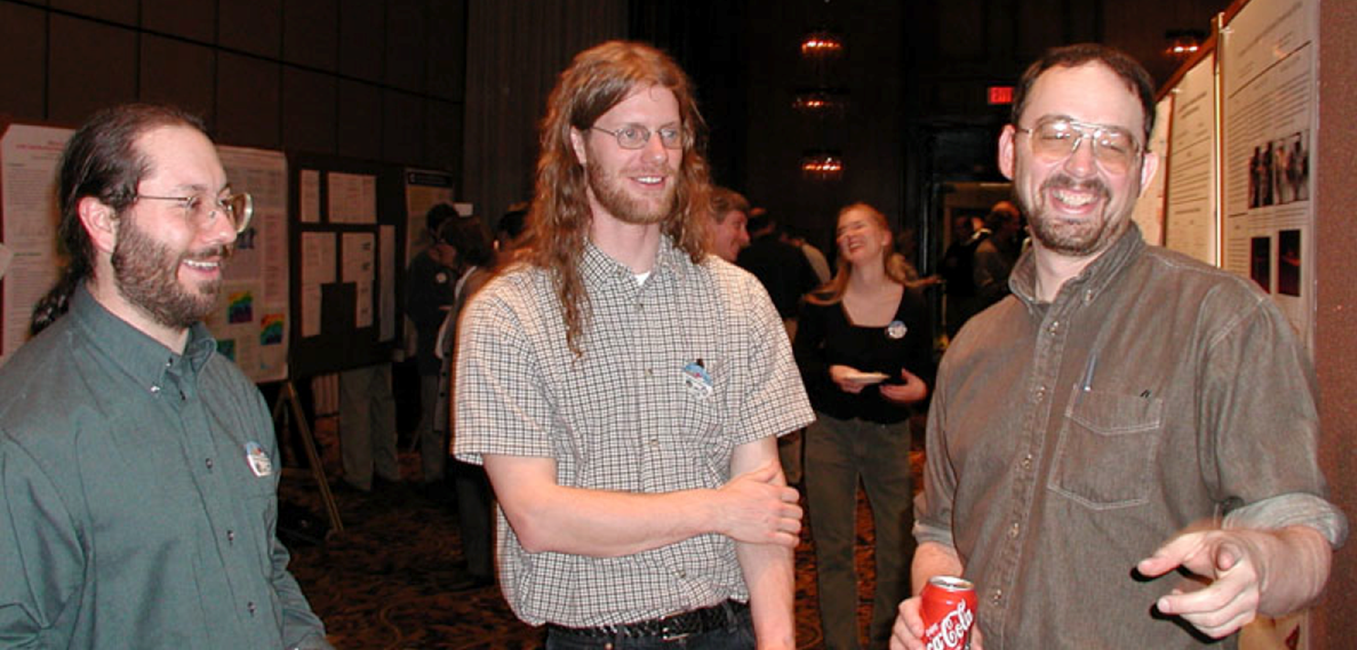 During a conference break in 2015, Mace (right) joins Marchand (left) and Matthew Shupe, an atmospheric scientist at the University of Colorado. All three have now led at least one ARM field campaign. 