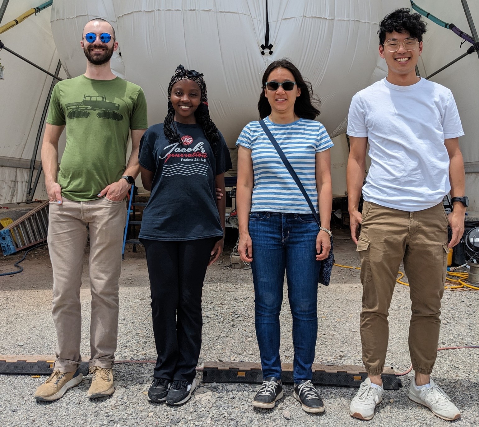 At the SGP in June 2024, Coty Jen, second from right, was joined by three members of her Carnegie Mellon research team, all PhD students: Dominic Casalnuovo, far left; Joy Kiguru; and Darren Cheng. 